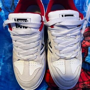 Vans Kids White and Red Low-Top Skate Sneakers